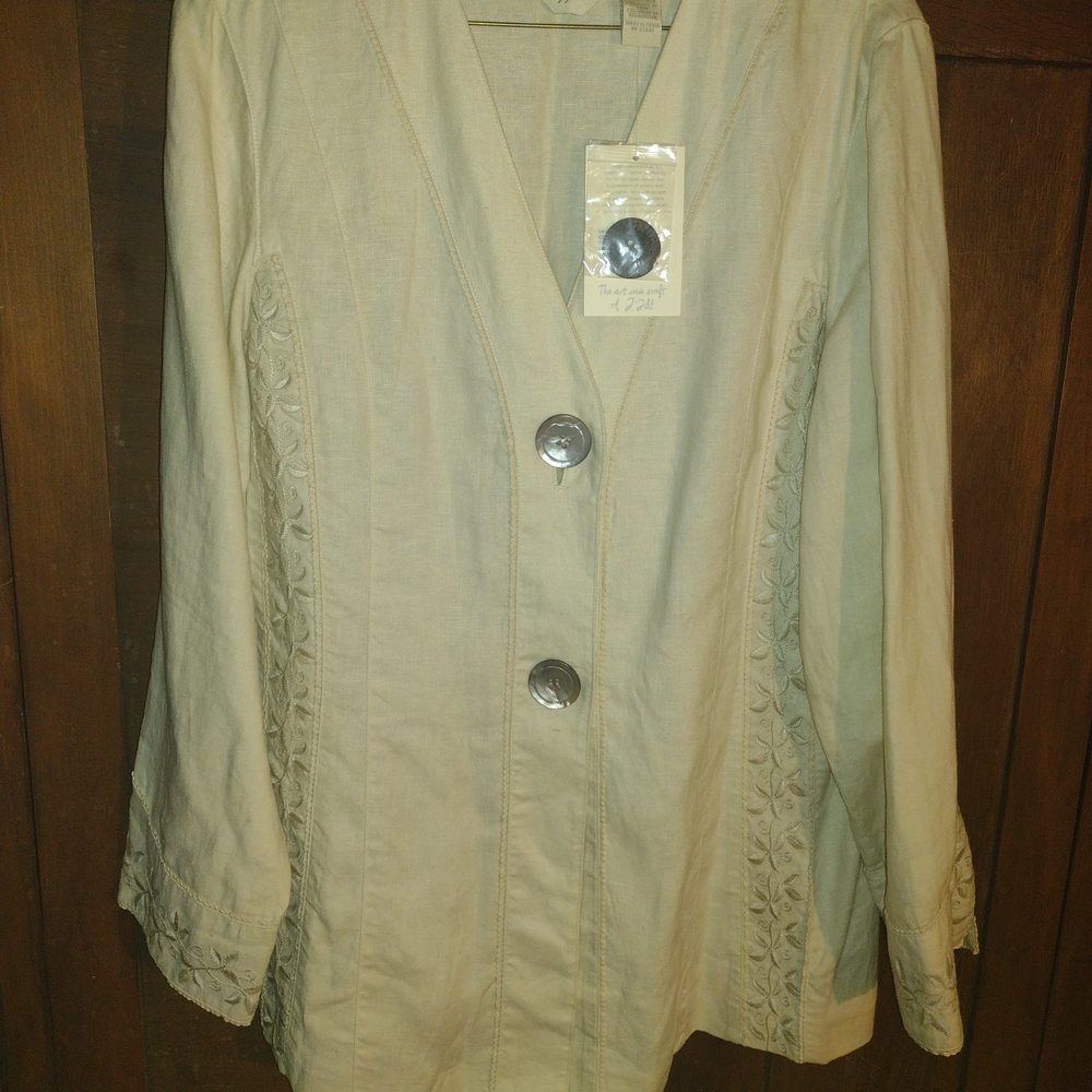 J. Jill Cream Linen Jacket with Floral Embroidery